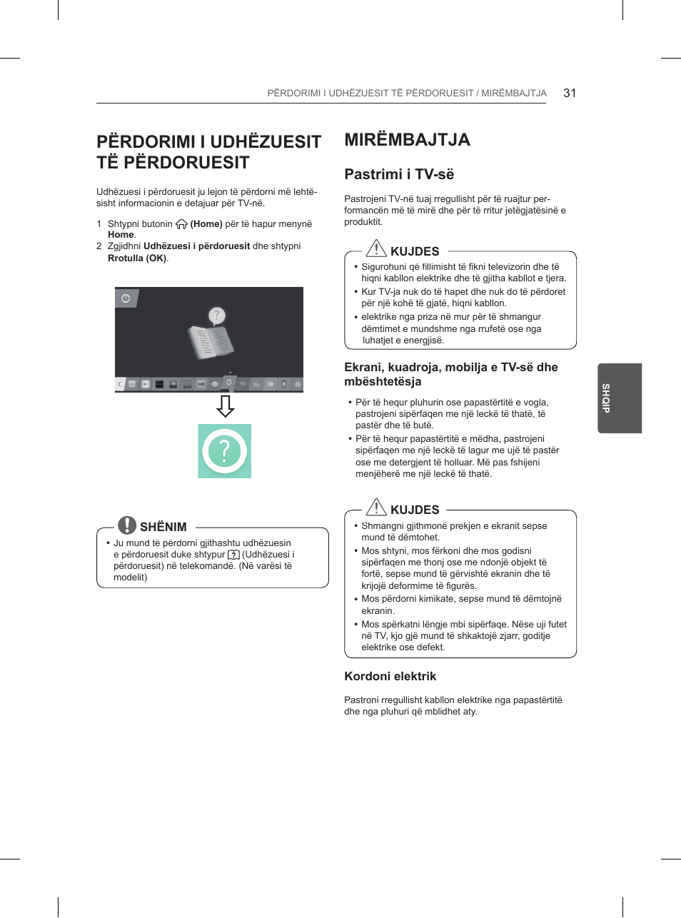 Përdorimi i udhëzuesit të përdoruesit, Mirëmbajtja, Pastrimi i tv-së | LG 55UB850V User Manual | Page 498 / 607