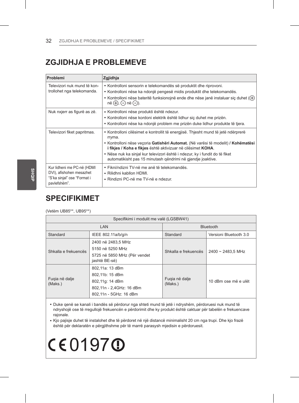 Zgjidhja e problemeve, Specifikimet | LG 55UB850V User Manual | Page 499 / 607