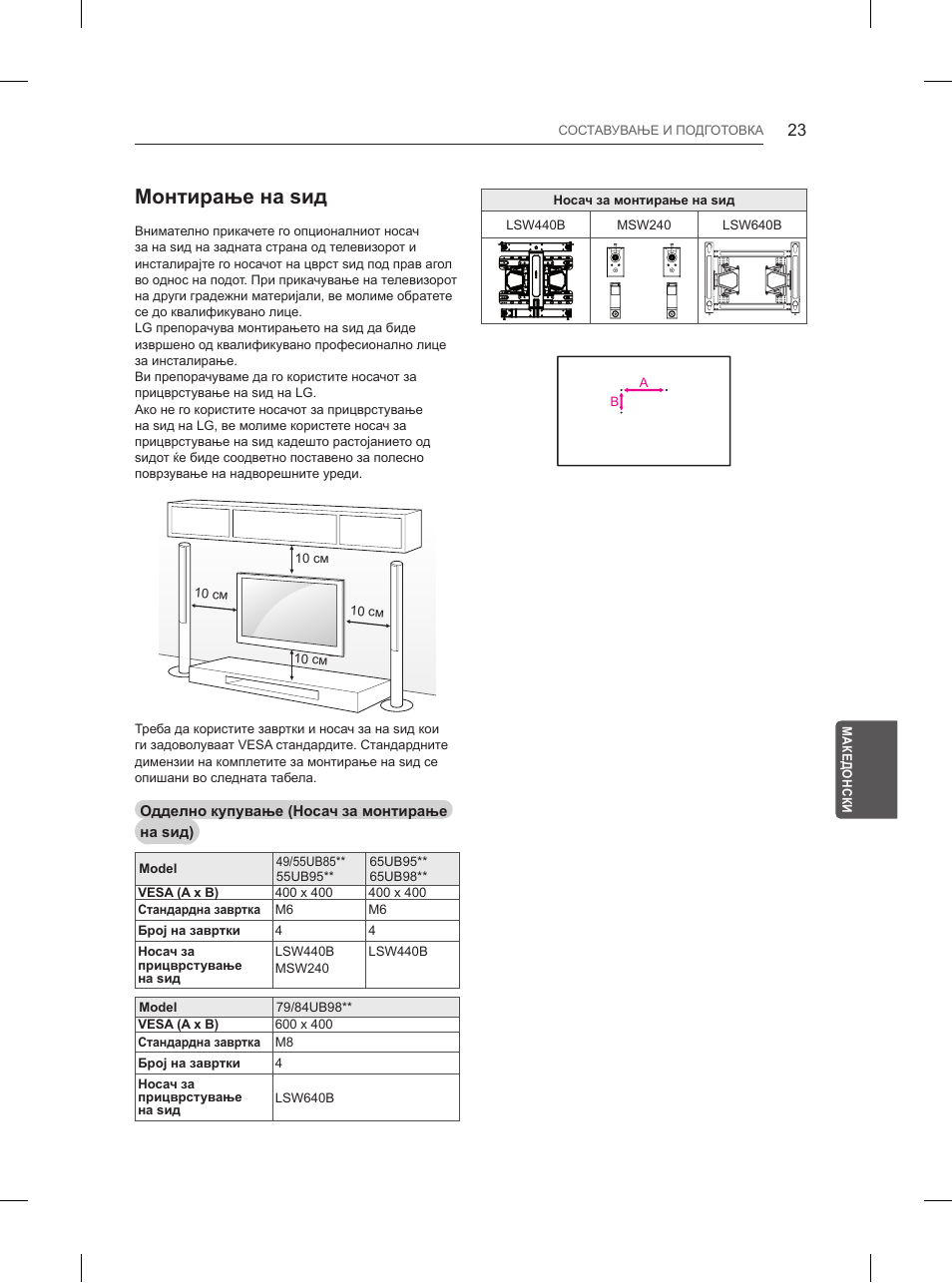 Монтирање на ѕид | LG 55UB850V User Manual | Page 558 / 607