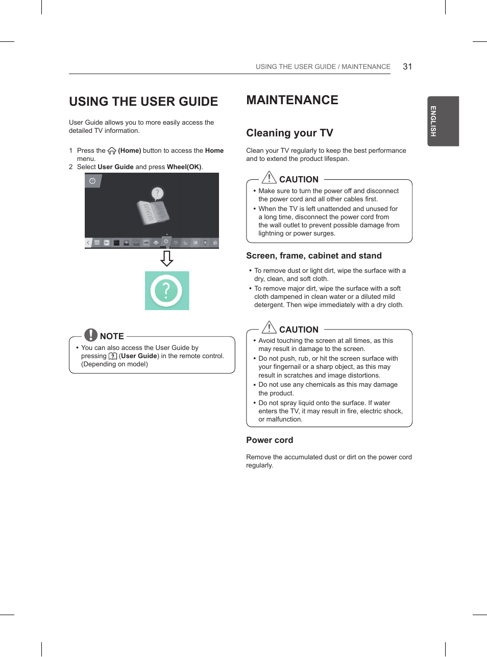 Maintenance, Using the user guide, Cleaning your tv | LG 55UB850V User Manual | Page 90 / 607