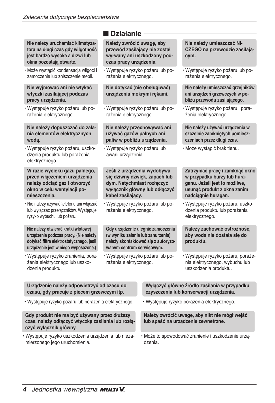 N działanie, 4 jednostka wewnętrzna | LG ARNU18GVJA2 User Manual | Page 100 / 205