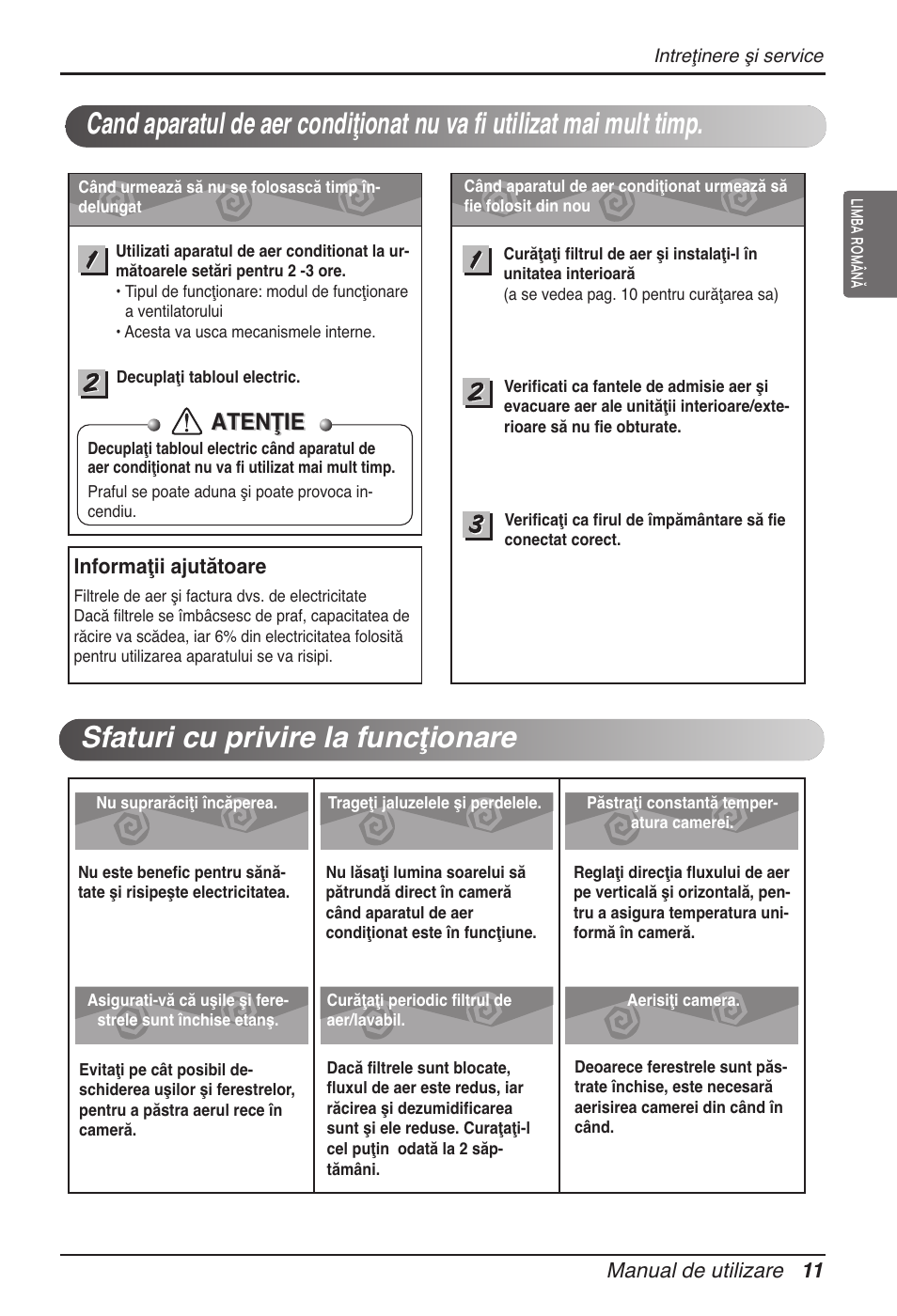 Atenţie | LG ARNU18GVJA2 User Manual | Page 143 / 205