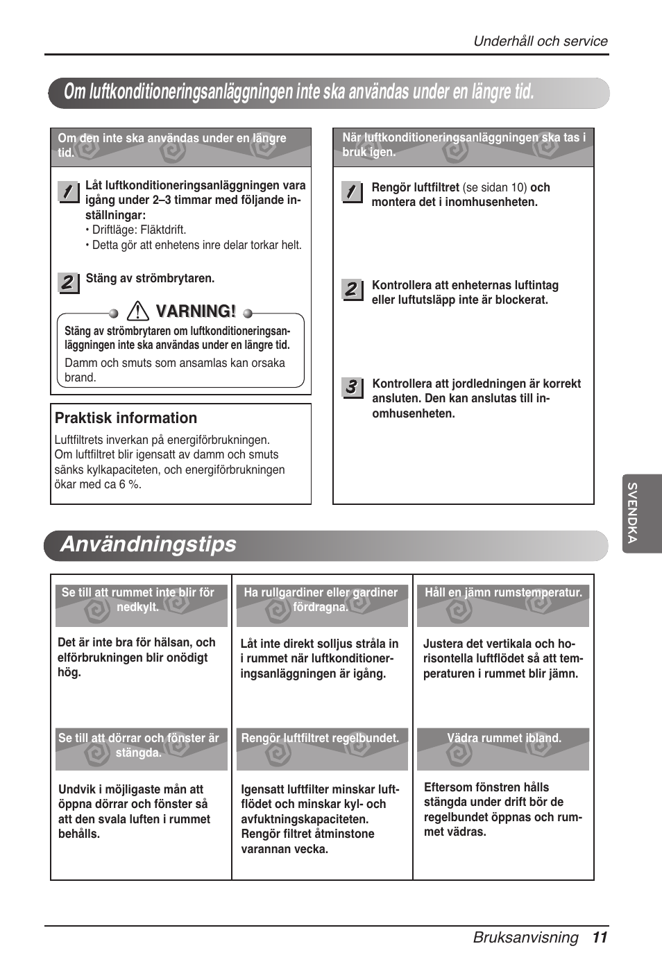 Varning | LG ARNU18GVJA2 User Manual | Page 191 / 205