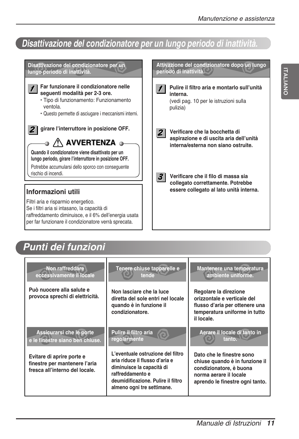 Avvertenza, Manuale di istruzioni 11, Informazioni utili | LG ARNU18GVJA2 User Manual | Page 23 / 205