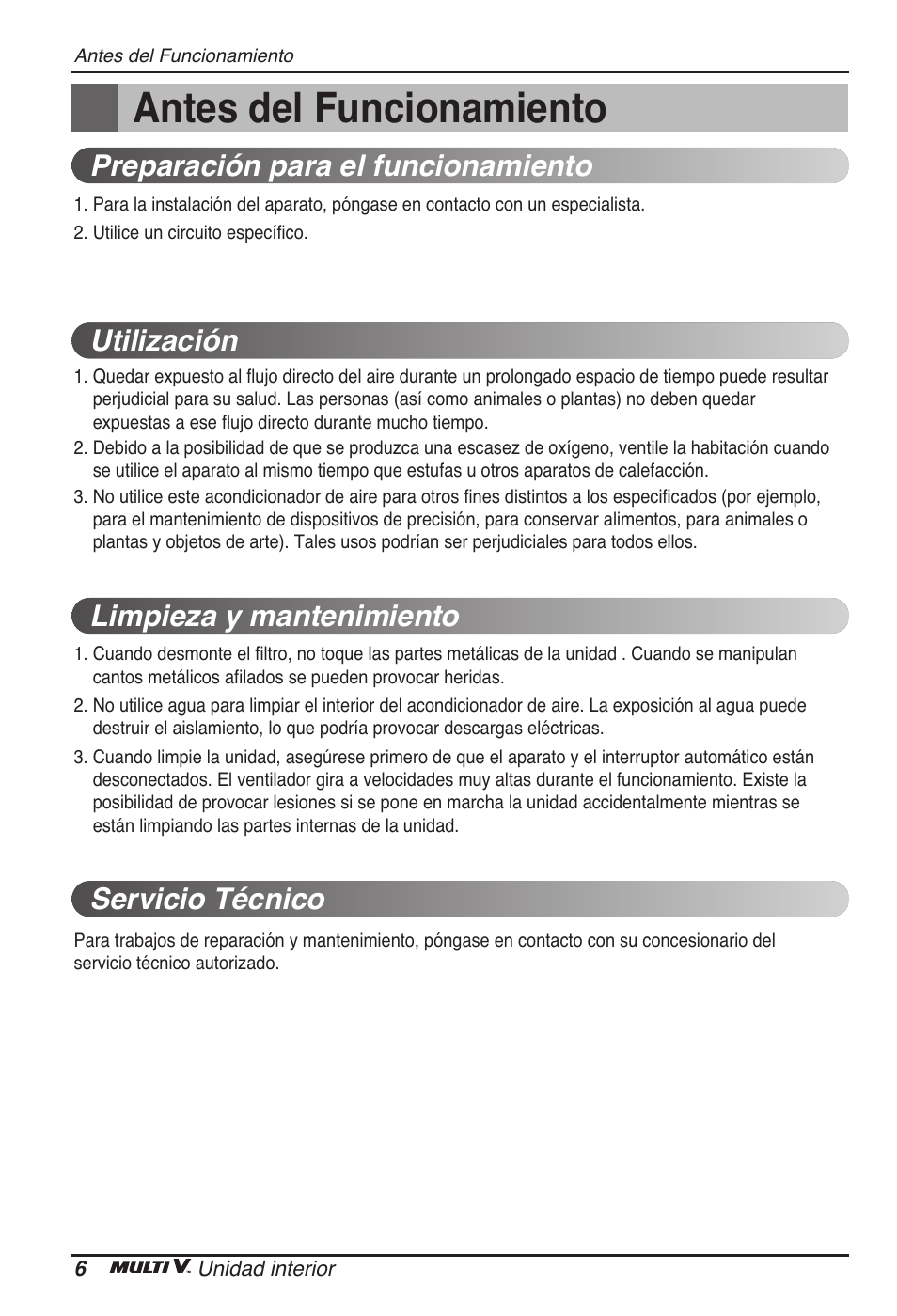Antes del funcionamiento | LG ARNU18GVJA2 User Manual | Page 30 / 205