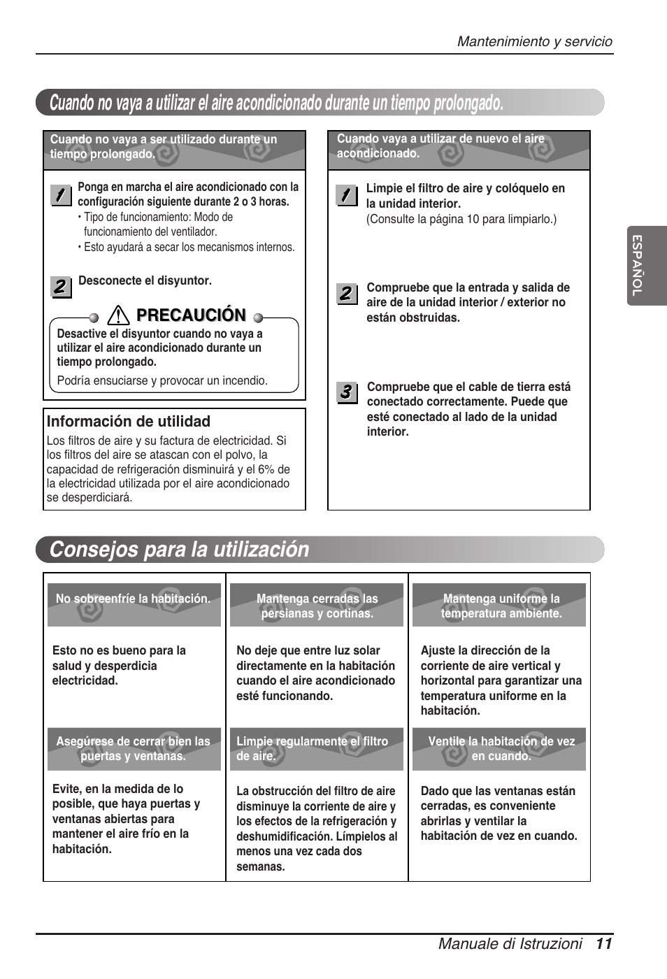 Precaución | LG ARNU18GVJA2 User Manual | Page 35 / 205