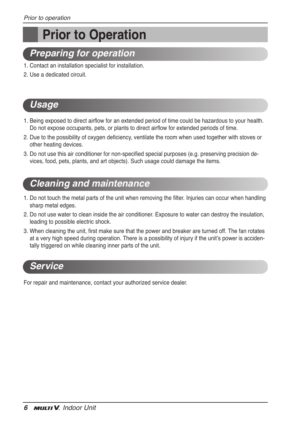 Prior to operation | LG ARNU18GVJA2 User Manual | Page 6 / 205