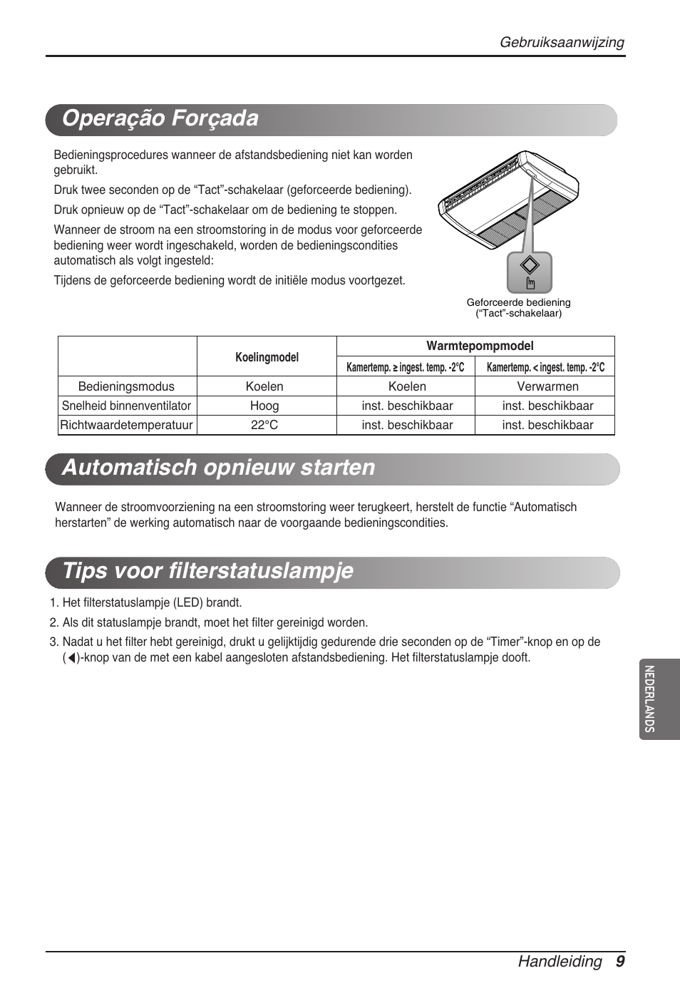 Operação forçada, Handleiding 9 | LG ARNU18GVJA2 User Manual | Page 93 / 205