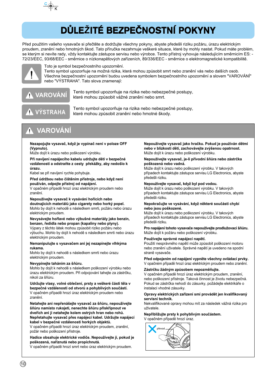 Varování | LG V-KC902HTQ User Manual | Page 10 / 24