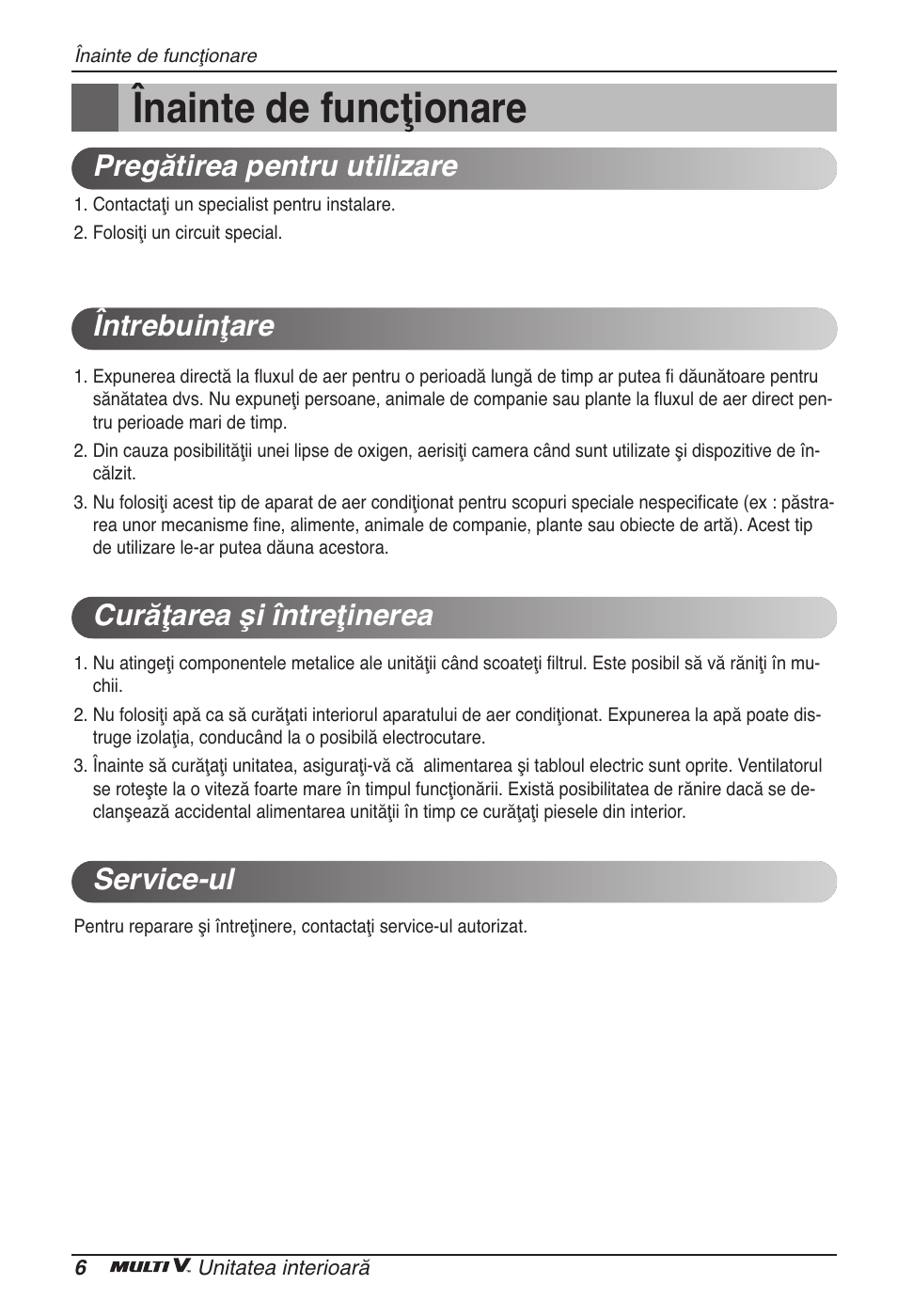 Înainte de funcţionare | LG ARNU07GTJC2 User Manual | Page 138 / 205