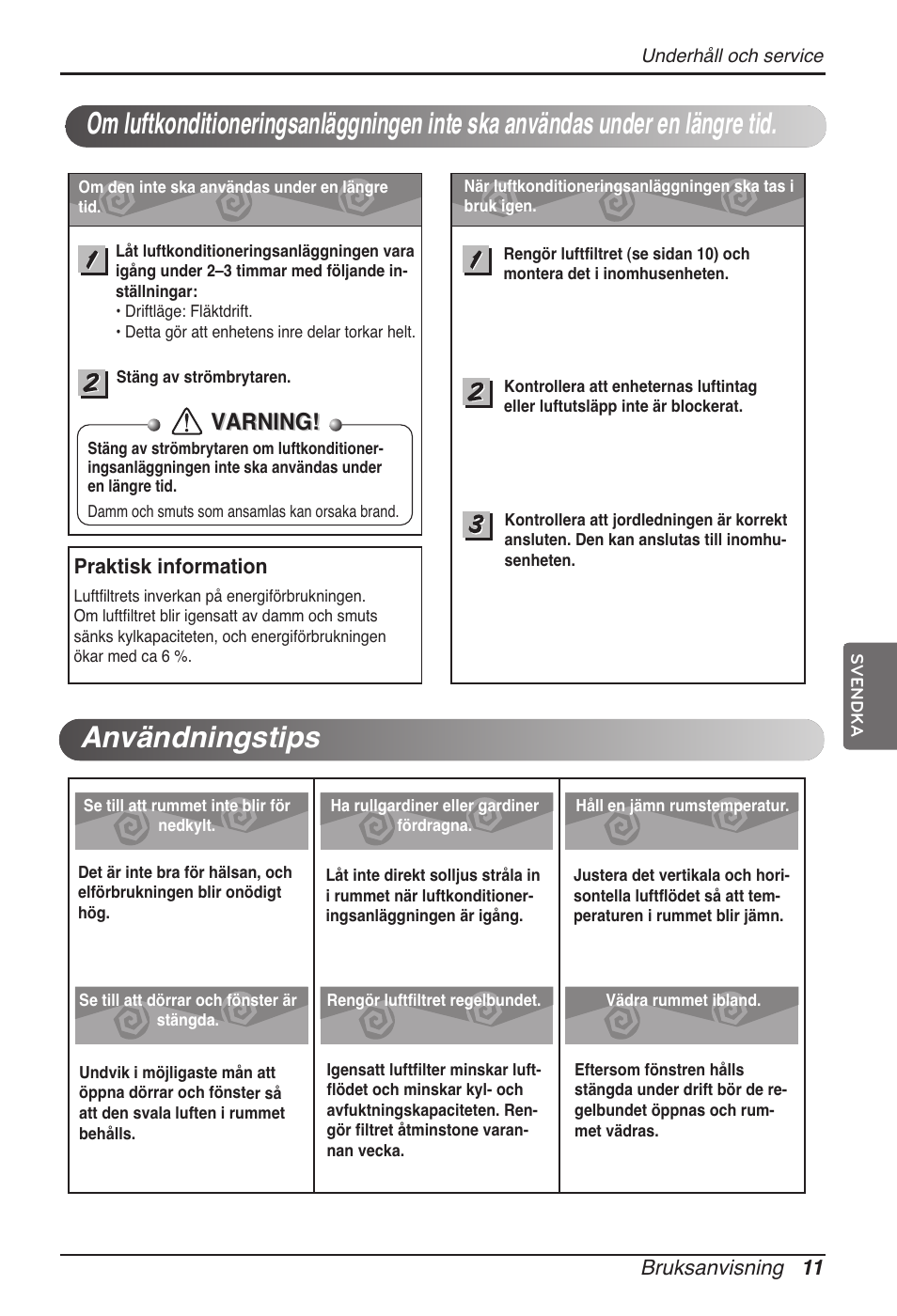 Varning | LG ARNU07GTJC2 User Manual | Page 191 / 205