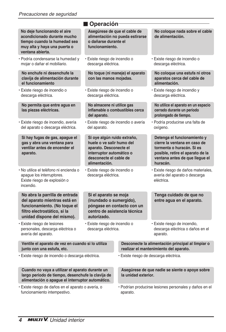 N operación, 4unidad interior | LG ARNU07GTJC2 User Manual | Page 28 / 205