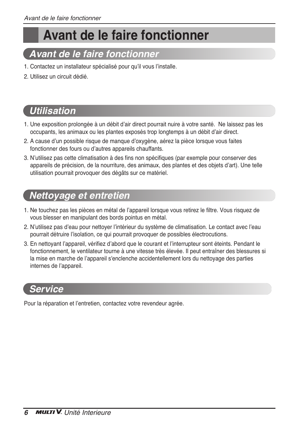 Avant de le faire fonctionner | LG ARNU07GTJC2 User Manual | Page 42 / 205