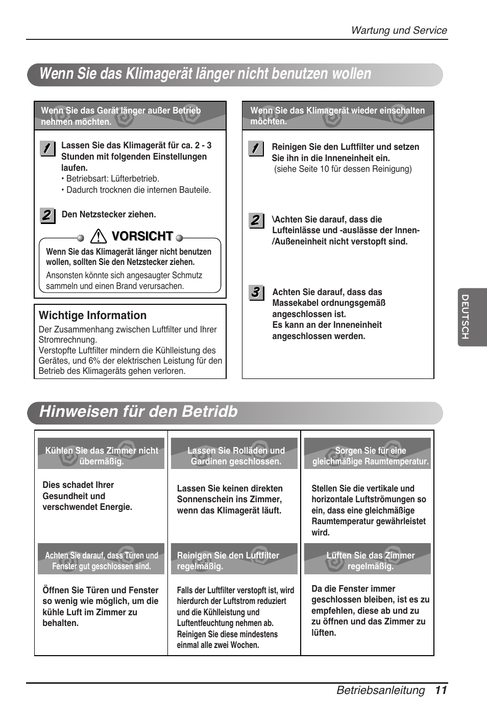 Vorsicht | LG ARNU07GTJC2 User Manual | Page 59 / 205