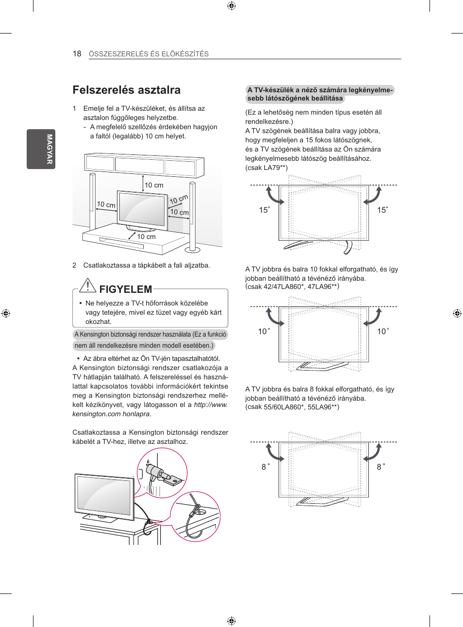 Felszerelés asztalra, Figyelem | LG 60LA860V User Manual | Page 109 / 519