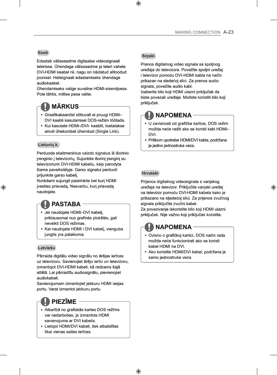 Märkus, Pastaba, Piezīme | Napomena | LG 60LA860V User Manual | Page 26 / 519