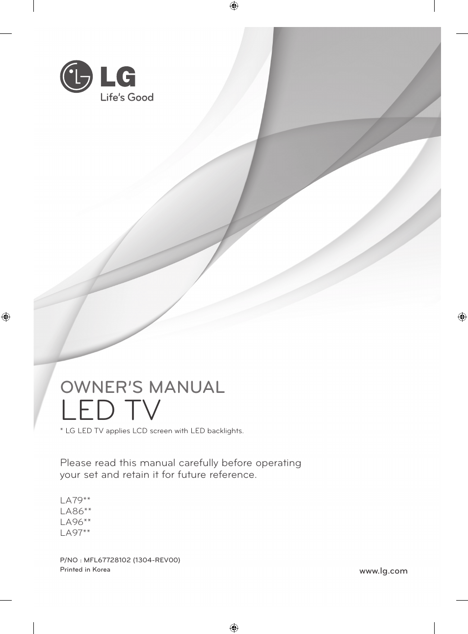 Led tv, Owner’s manual | LG 60LA860V User Manual | Page 4 / 519