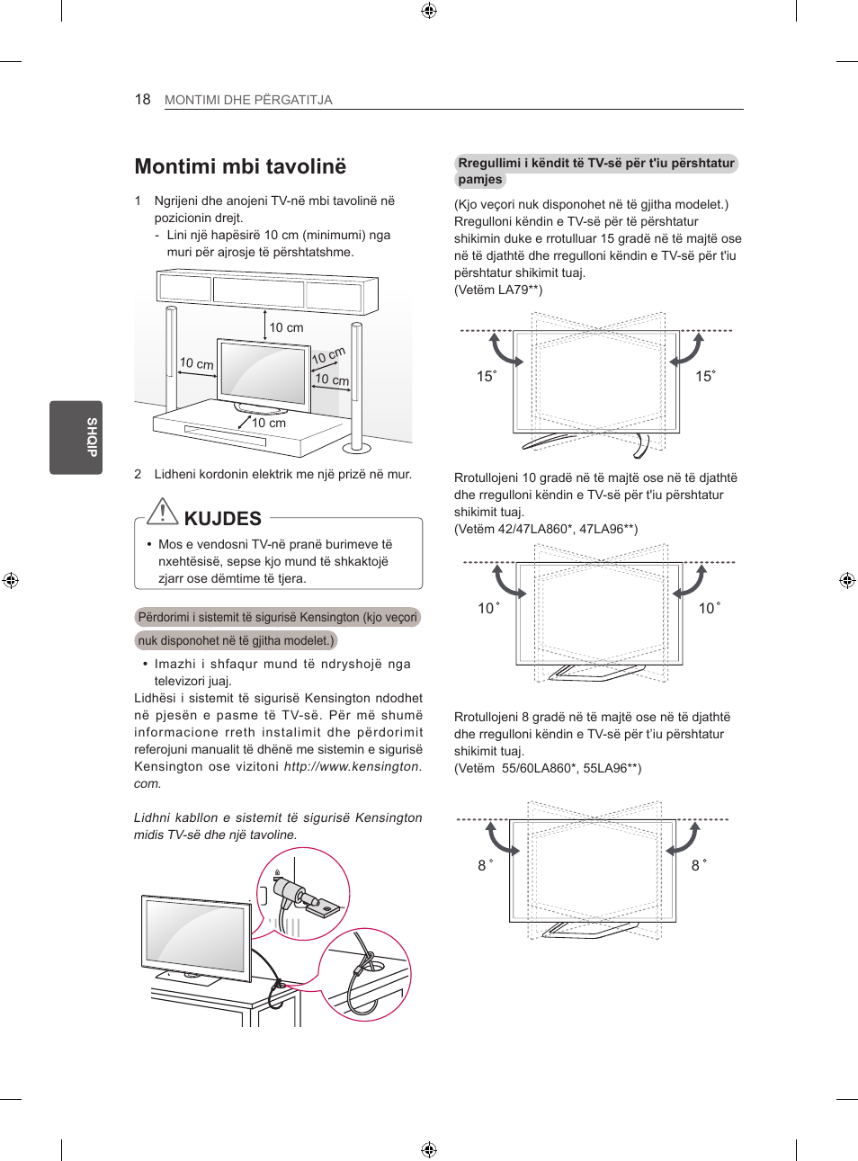 Montimi mbi tavolinë, Kujdes | LG 60LA860V User Manual | Page 417 / 519