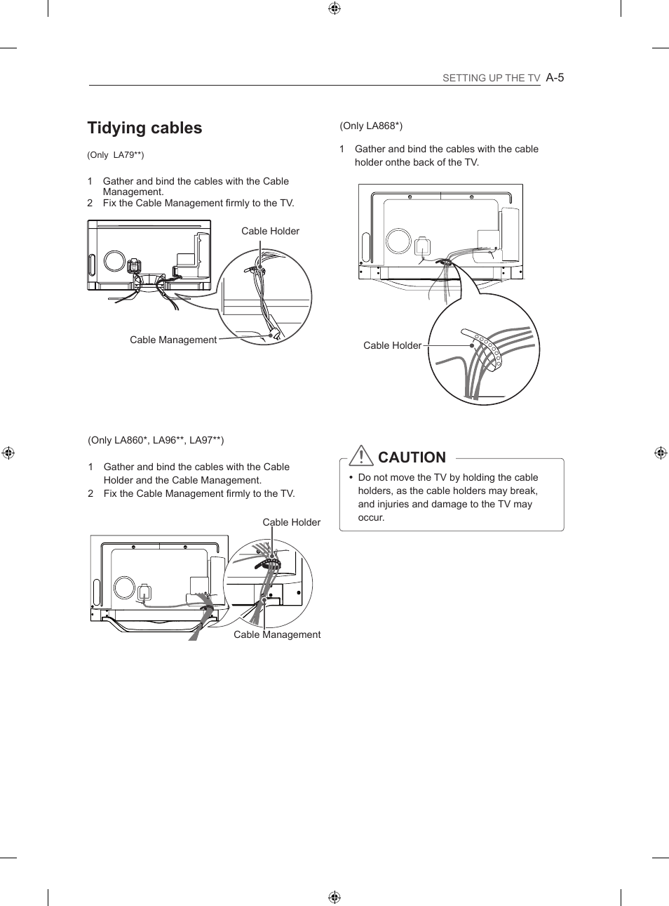 Tidying cables, Caution | LG 60LA860V User Manual | Page 8 / 519