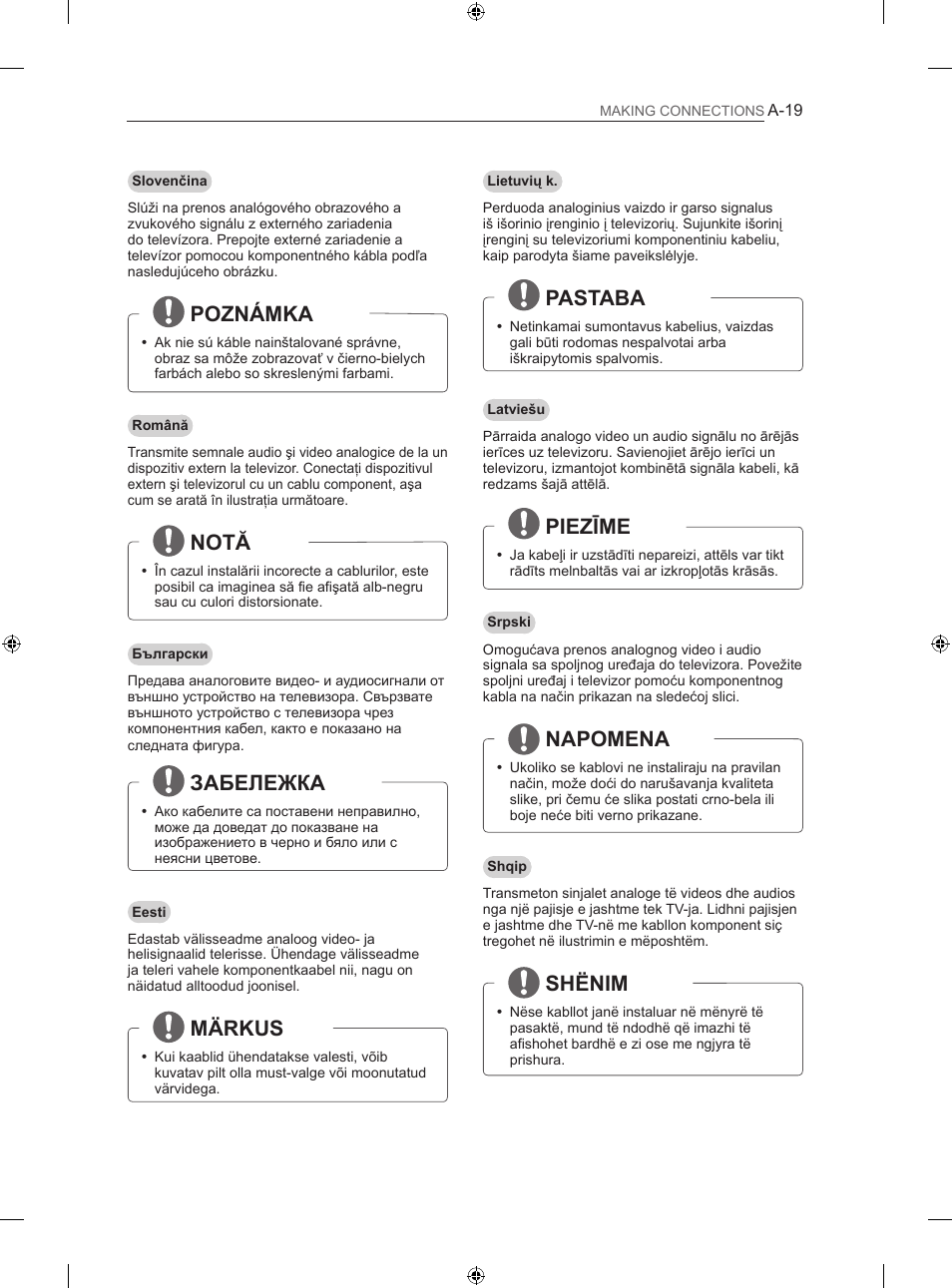 Poznámka, Notă, Забележка | Märkus, Pastaba, Piezīme, Napomena, Shënim | LG 50PN450B User Manual | Page 22 / 371