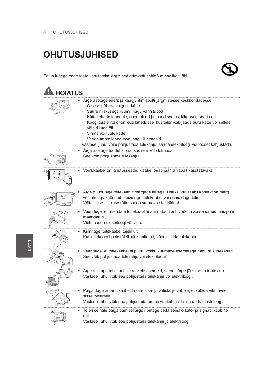 Ohutusjuhised, Hoiatus | LG 32LS3590 User Manual | Page 169 / 399