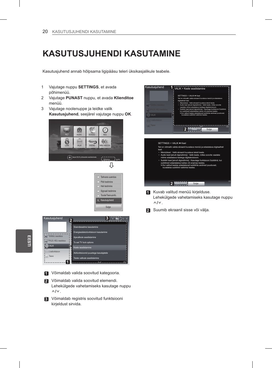 Kasutusjuhendi kasutamine, Es t ee st i kasutusjuhendi kasutamine | LG 32LS3590 User Manual | Page 185 / 399