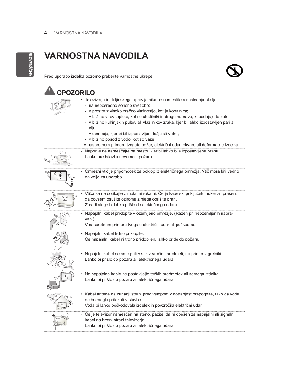 Varnostna navodila, Opozorilo | LG 32LS3590 User Manual | Page 235 / 399