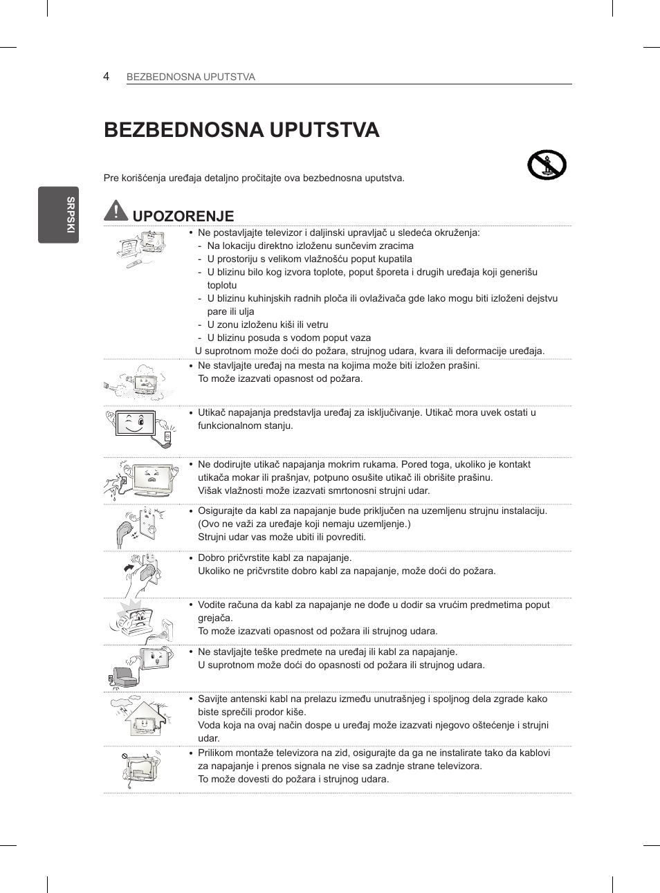 Bezbednosna uputstva, Upozorenje | LG 32LS3590 User Manual | Page 257 / 399