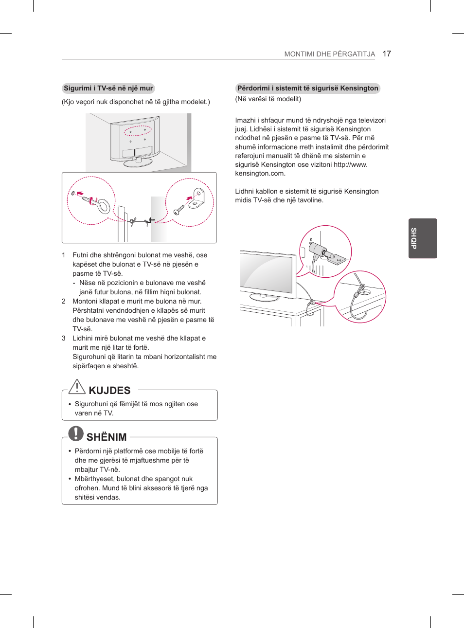 Kujdes, Shënim | LG 32LS3590 User Manual | Page 314 / 399