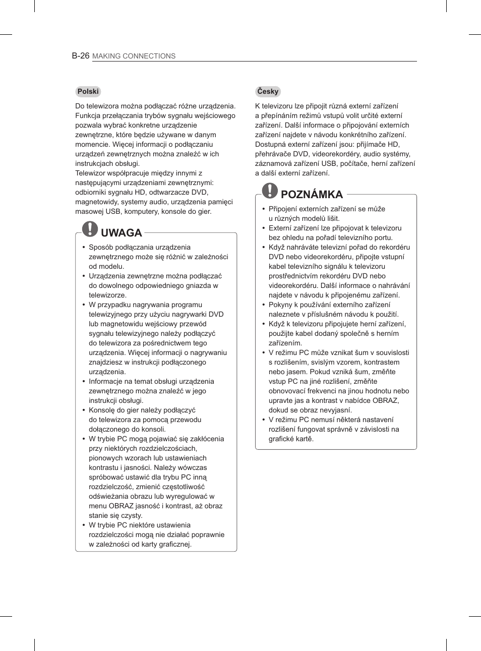 Uwaga, Poznámka | LG 32LS3590 User Manual | Page 389 / 399