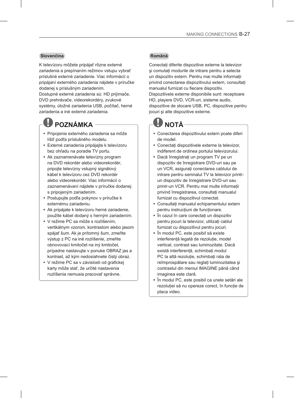 Poznámka, Notă | LG 32LS3590 User Manual | Page 390 / 399