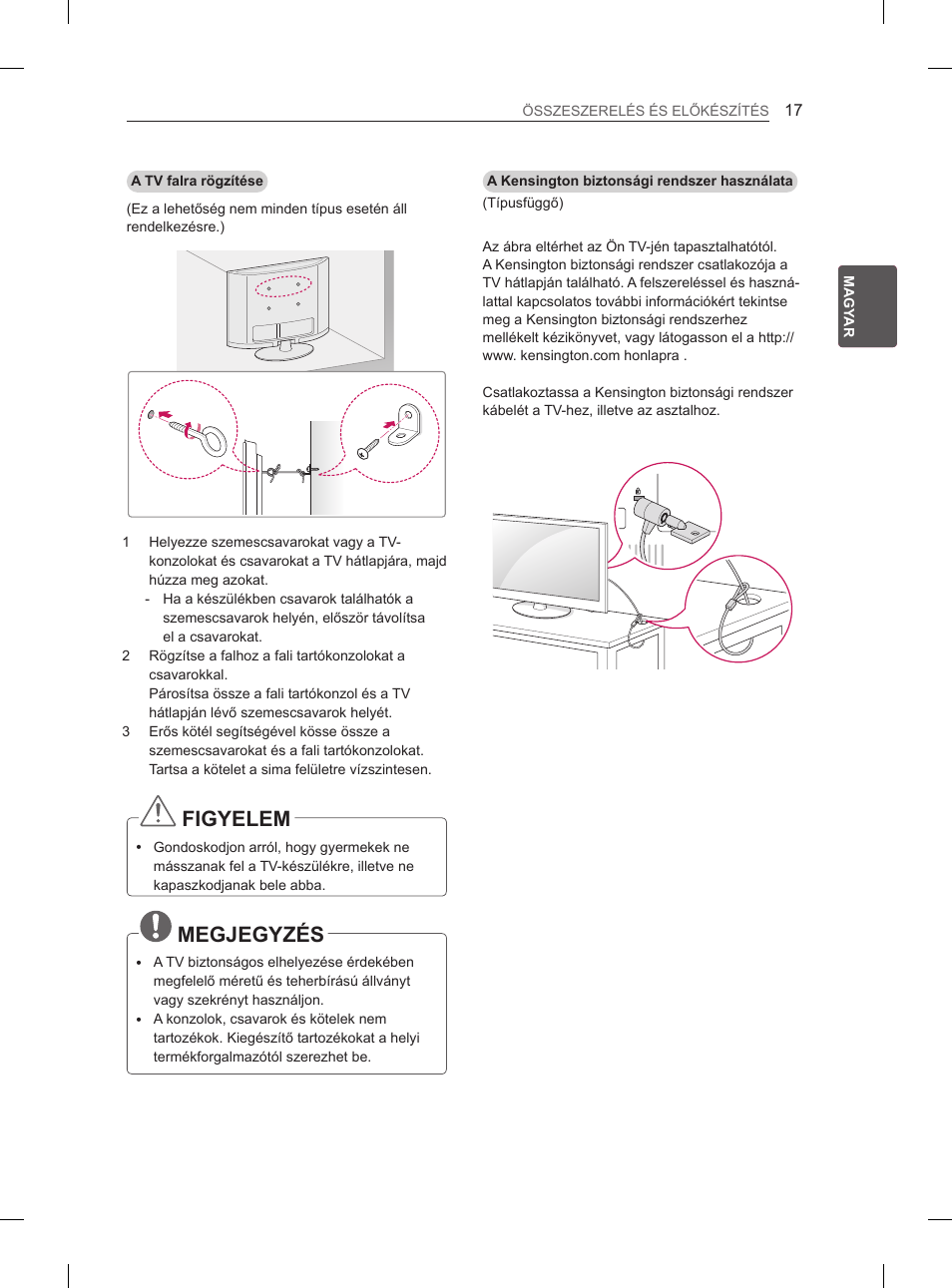 Figyelem, Megjegyzés | LG 32LS3590 User Manual | Page 50 / 399