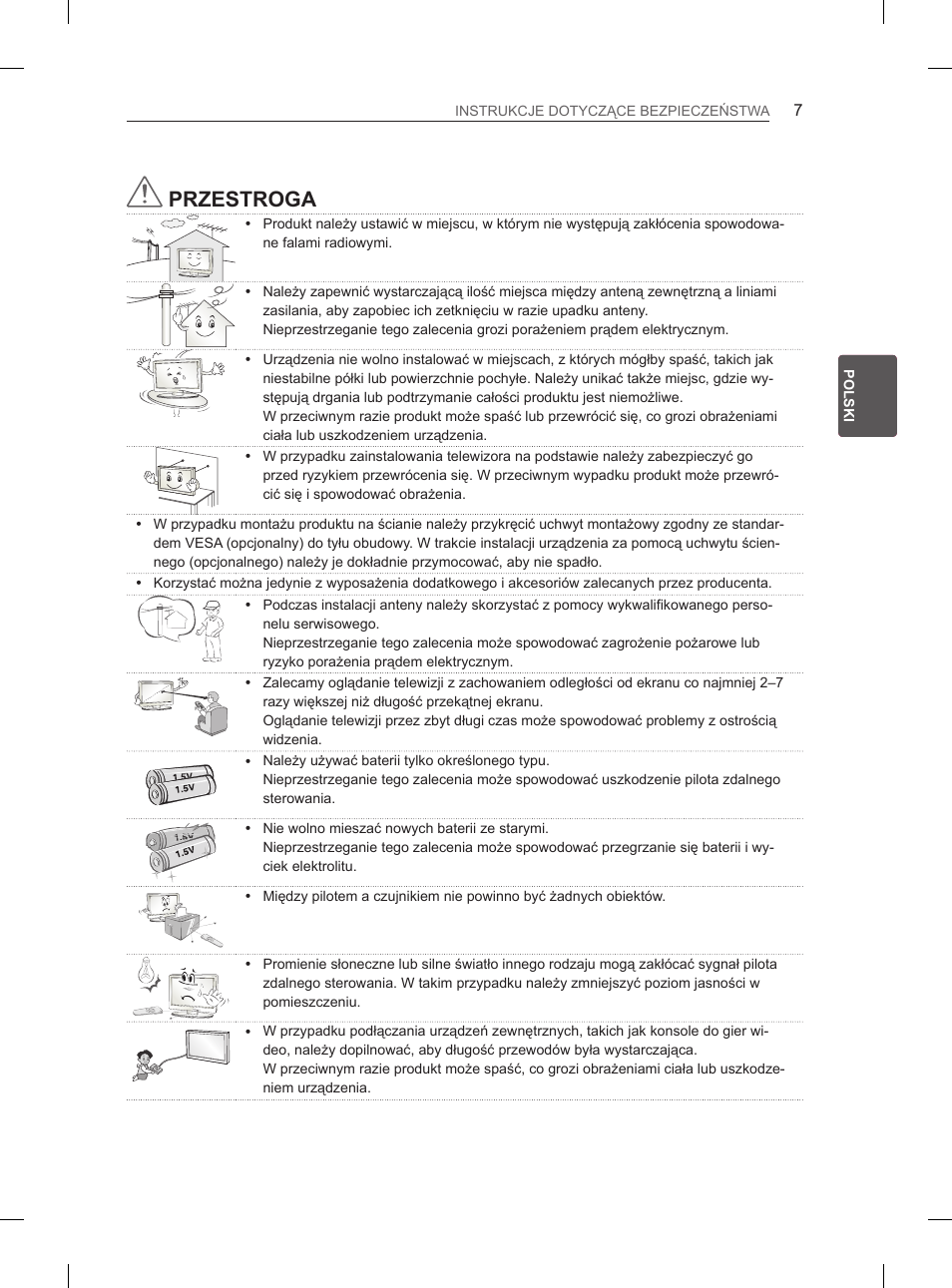 Przestroga | LG 32LS3590 User Manual | Page 62 / 399