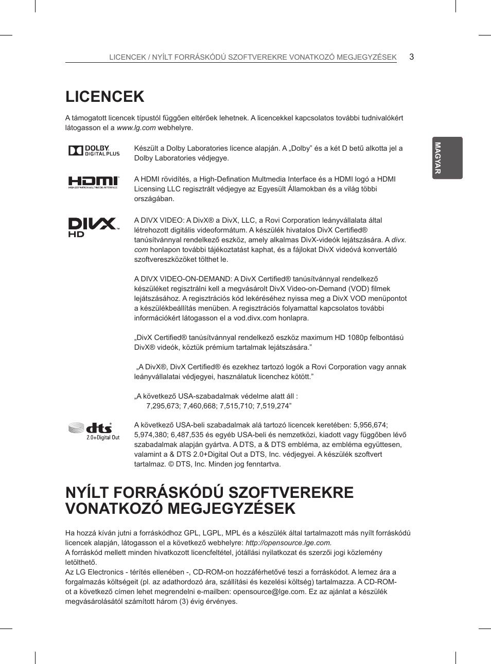 Licencek | LG 65LA965V User Manual | Page 102 / 559