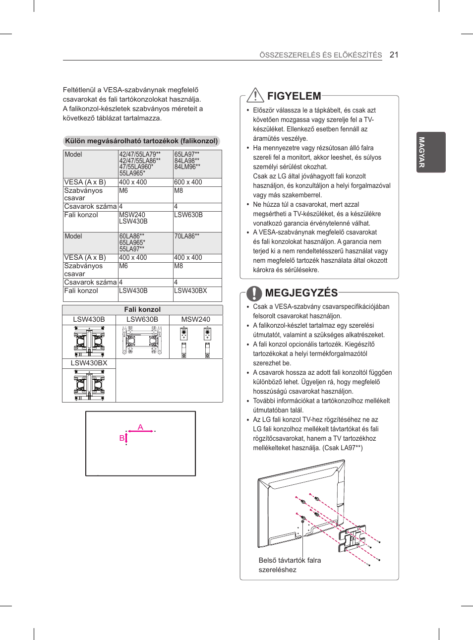 Figyelem, Megjegyzés | LG 65LA965V User Manual | Page 120 / 559