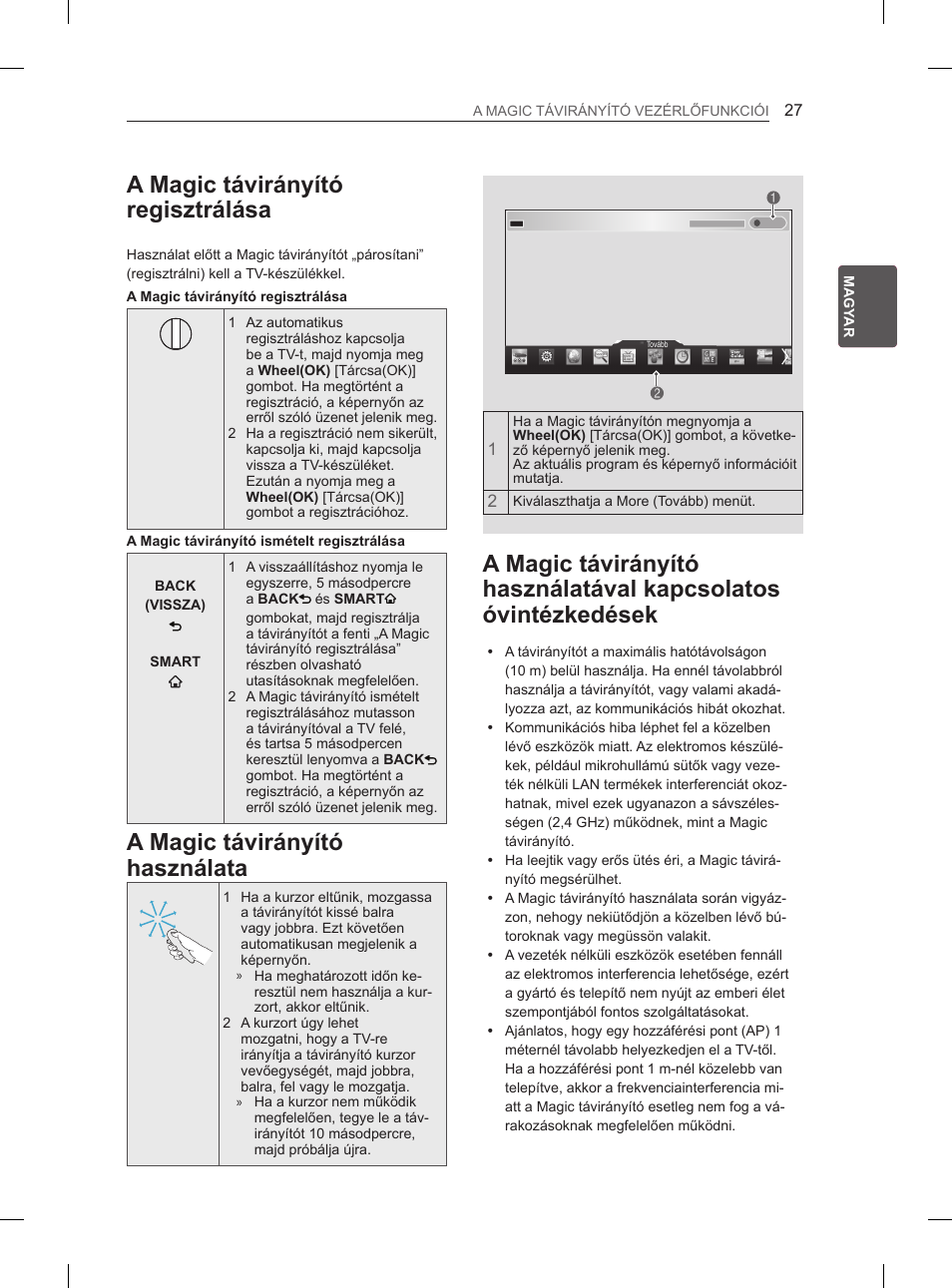 A magic távirányító regisztrálása, A magic távirányító használata | LG 65LA965V User Manual | Page 126 / 559