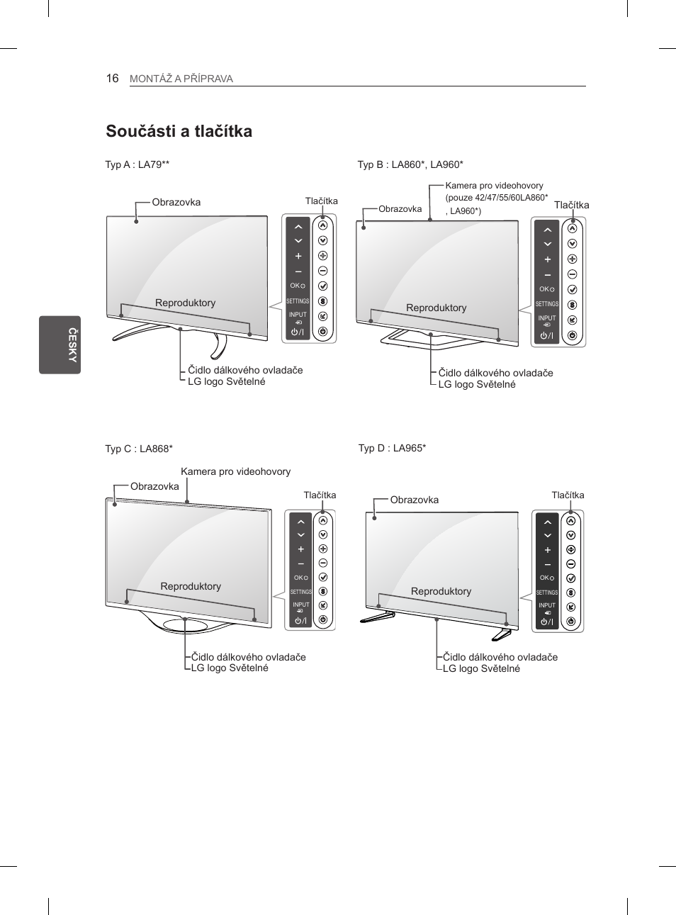 Součásti a tlačítka | LG 65LA965V User Manual | Page 175 / 559