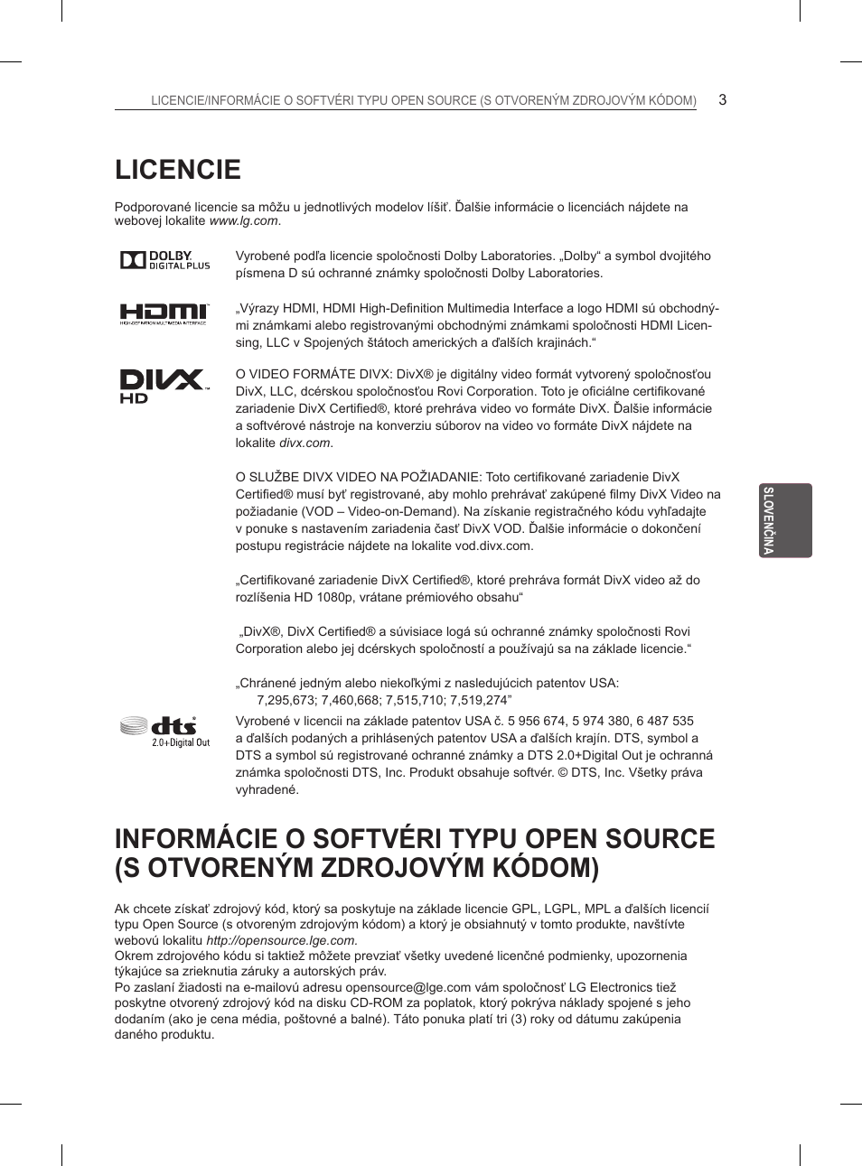 Licencie | LG 65LA965V User Manual | Page 192 / 559