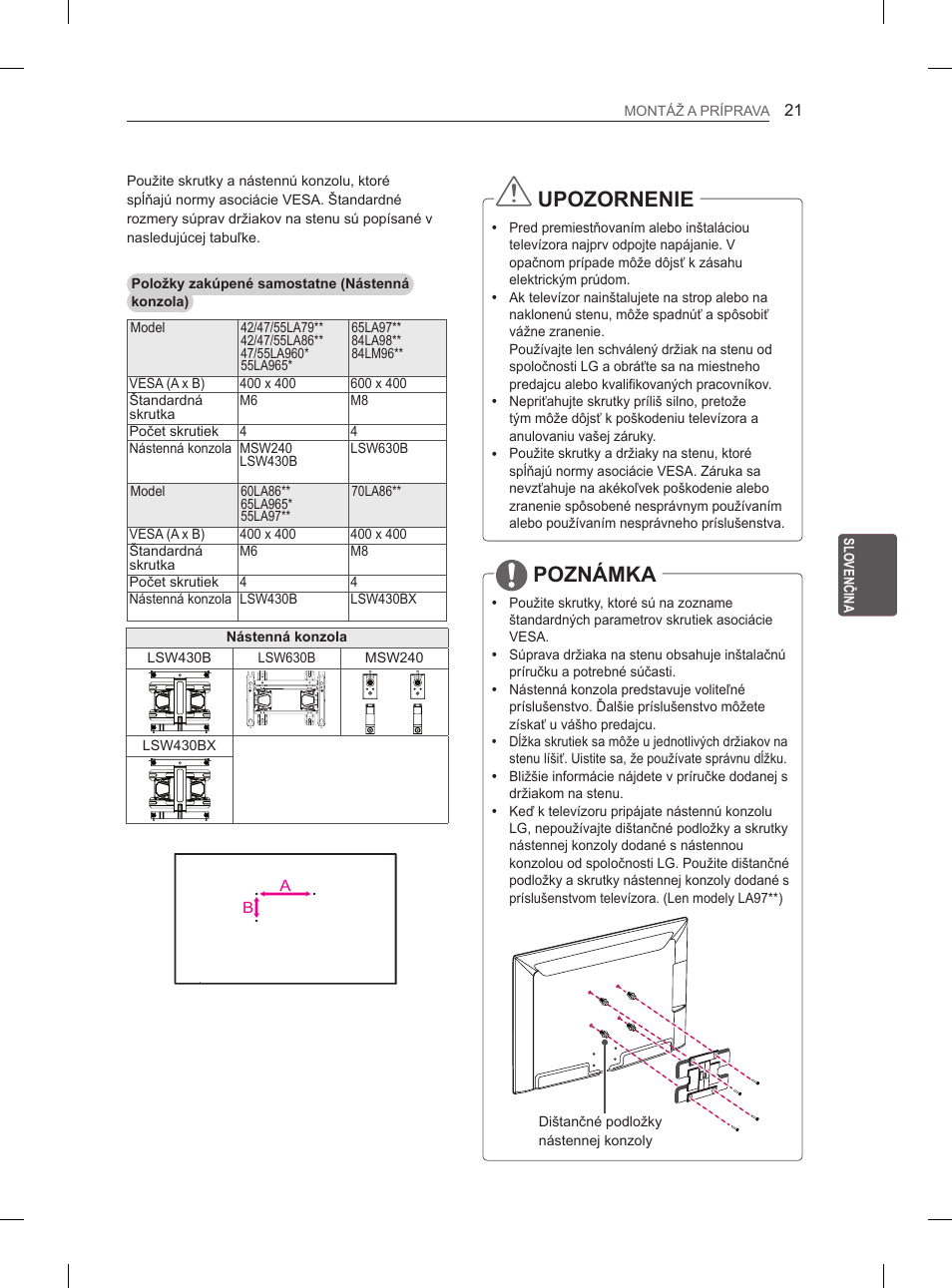 Upozornenie, Poznámka | LG 65LA965V User Manual | Page 210 / 559