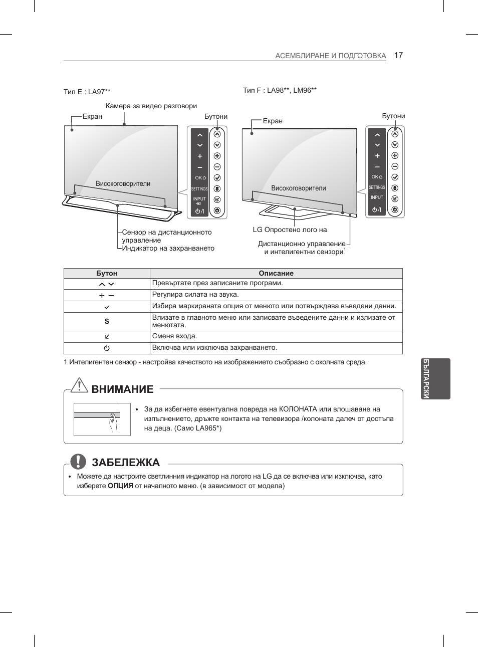 Внимание, Забележка | LG 65LA965V User Manual | Page 266 / 559