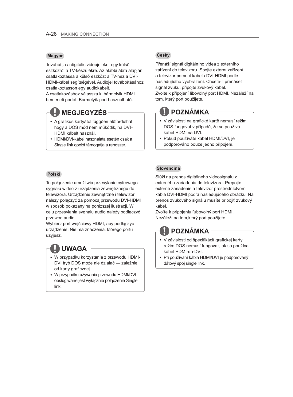 Megjegyzés, Uwaga, Poznámka | LG 65LA965V User Manual | Page 29 / 559