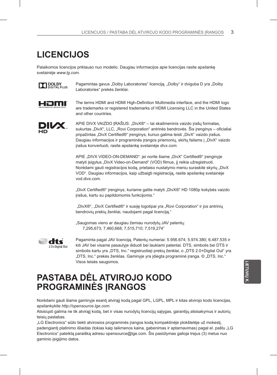 Licencijos, Pastaba dėl atvirojo kodo programinės įrangos | LG 65LA965V User Manual | Page 312 / 559