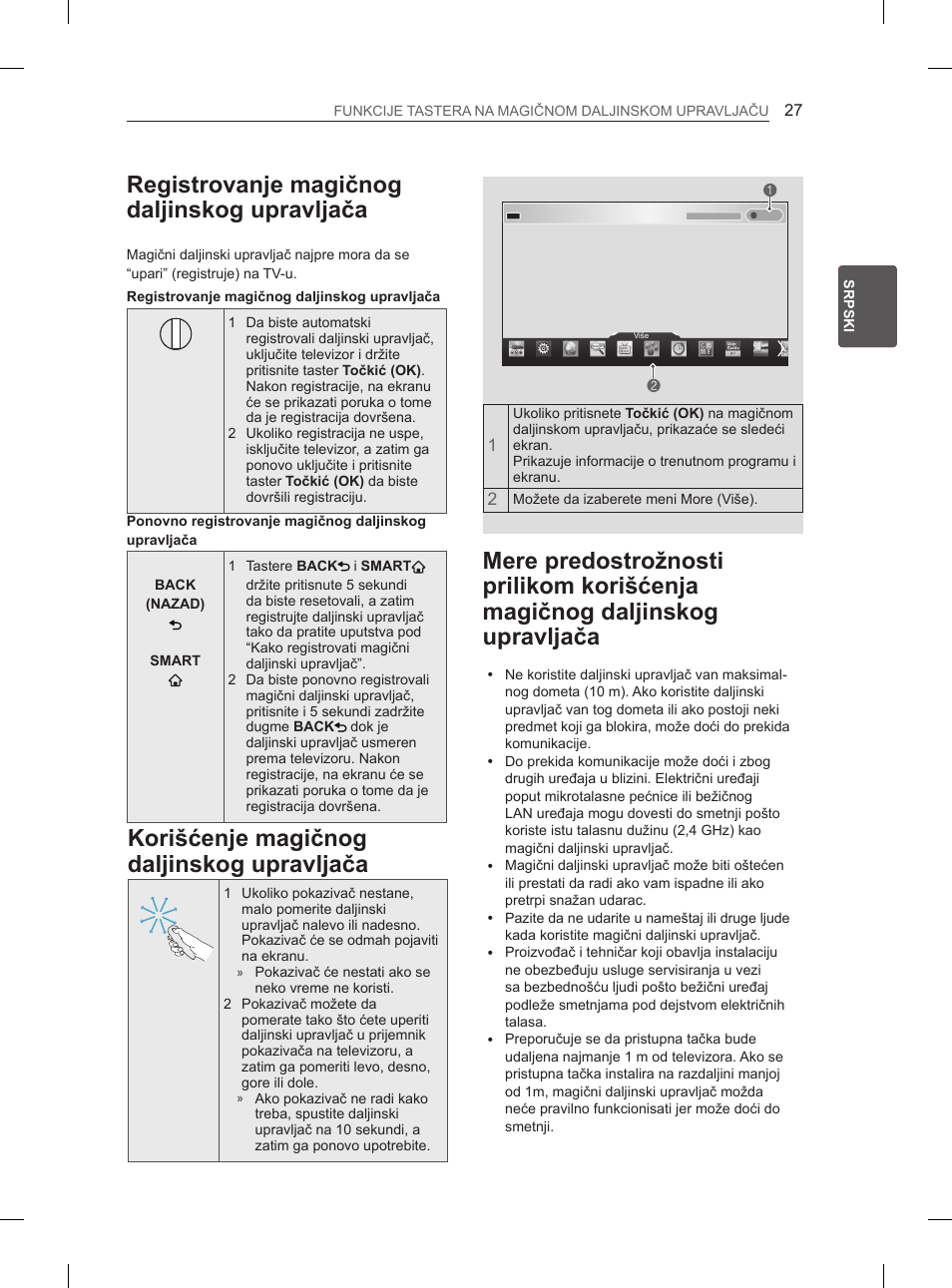 Registrovanje magičnog daljinskog upravljača, Korišćenje magičnog daljinskog upravljača | LG 65LA965V User Manual | Page 396 / 559