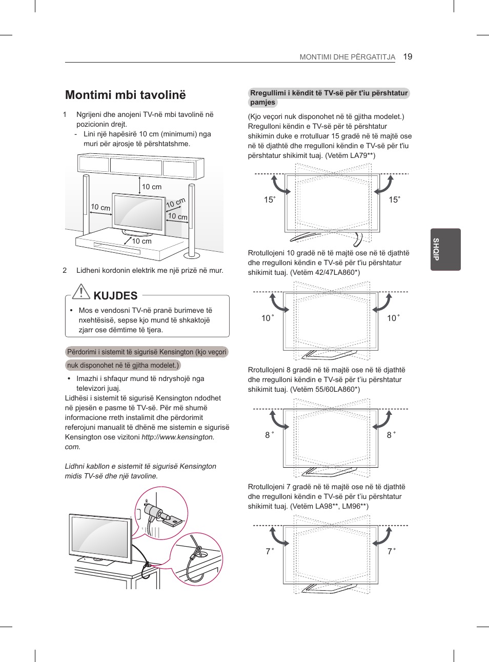 Montimi mbi tavolinë, Kujdes | LG 65LA965V User Manual | Page 448 / 559