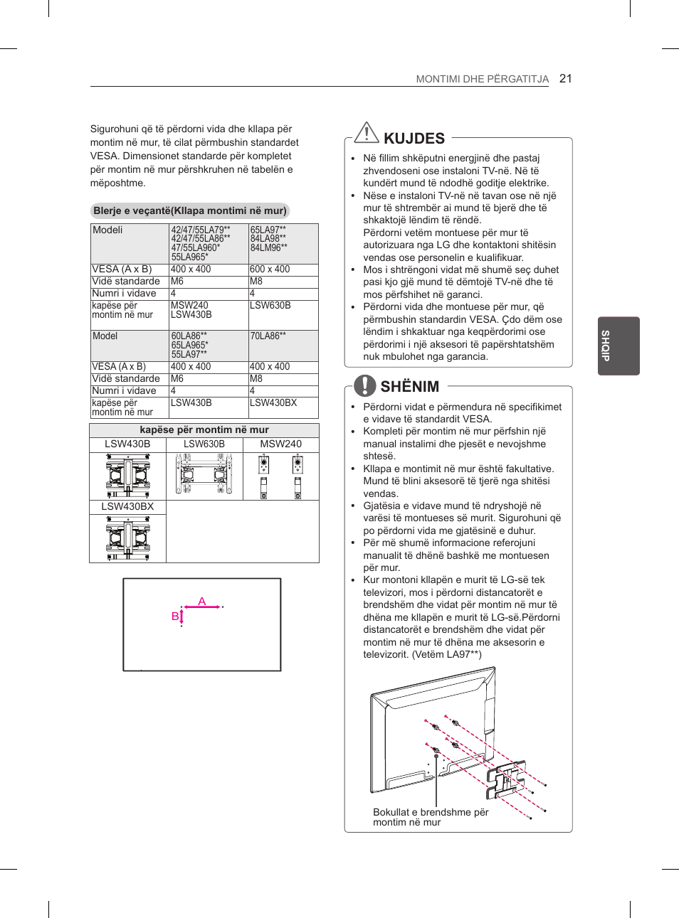 Kujdes, Shënim | LG 65LA965V User Manual | Page 450 / 559