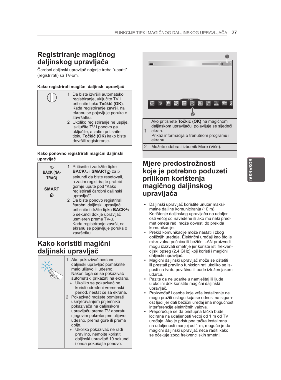 Registriranje magičnog daljinskog upravljača, Kako koristiti magični daljinski upravljač | LG 65LA965V User Manual | Page 486 / 559