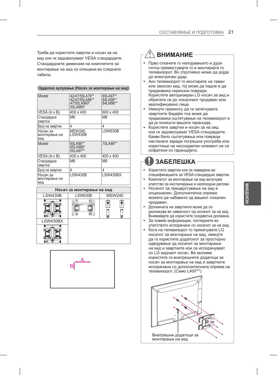 Внимание, Забелешка | LG 65LA965V User Manual | Page 510 / 559