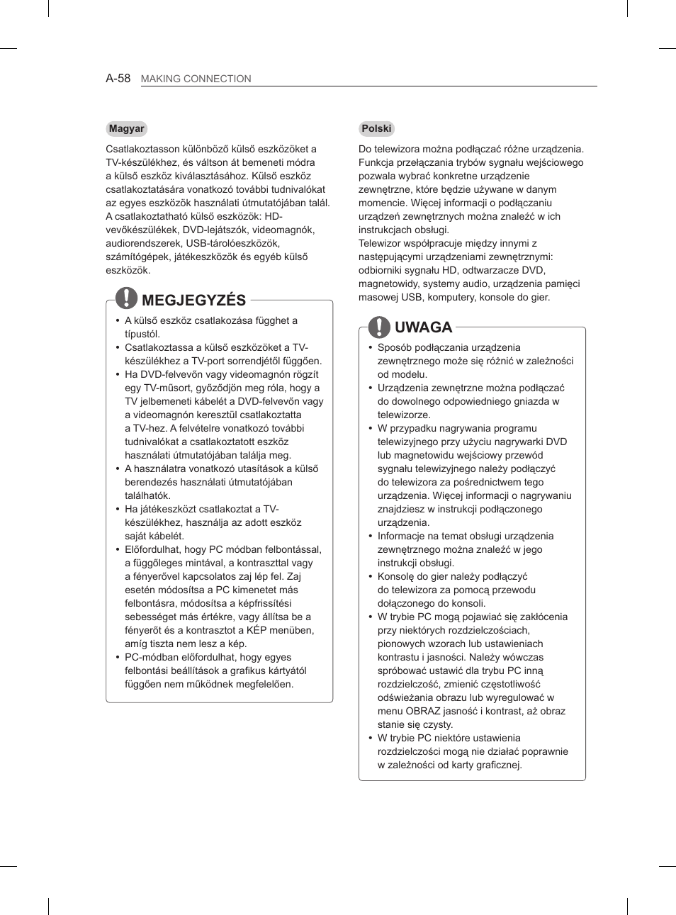 Megjegyzés, Uwaga | LG 65LA965V User Manual | Page 61 / 559