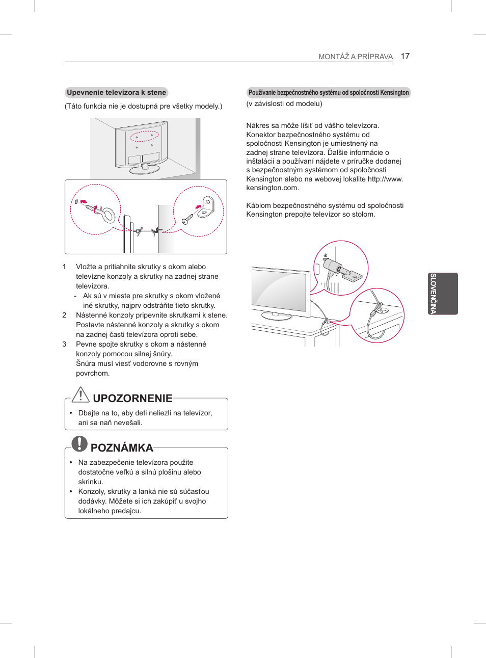 Upozornenie, Poznámka | LG 42CS460 User Manual | Page 113 / 396