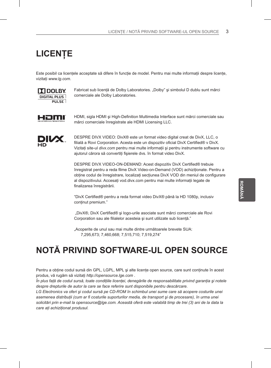 Licenţe, Notă privind software-ul open source | LG 42CS460 User Manual | Page 121 / 396